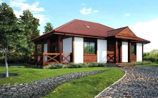 1 DOM DREWNIANY parterowy, Z TARASEM CAS 94 „RUDNIK”_