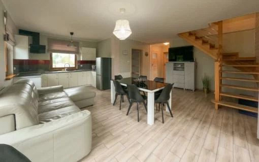 DOM BEZ POZWOLENIA Z ELEWACJĄ 94M² CAS 130 „SZAFRANKI” salon_