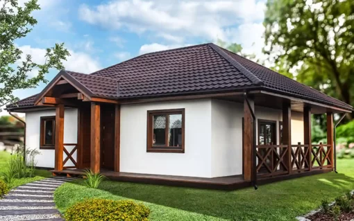 DOM DREWNIANY, Z TARASEM CAS 94 „RUDNIK” ogród_